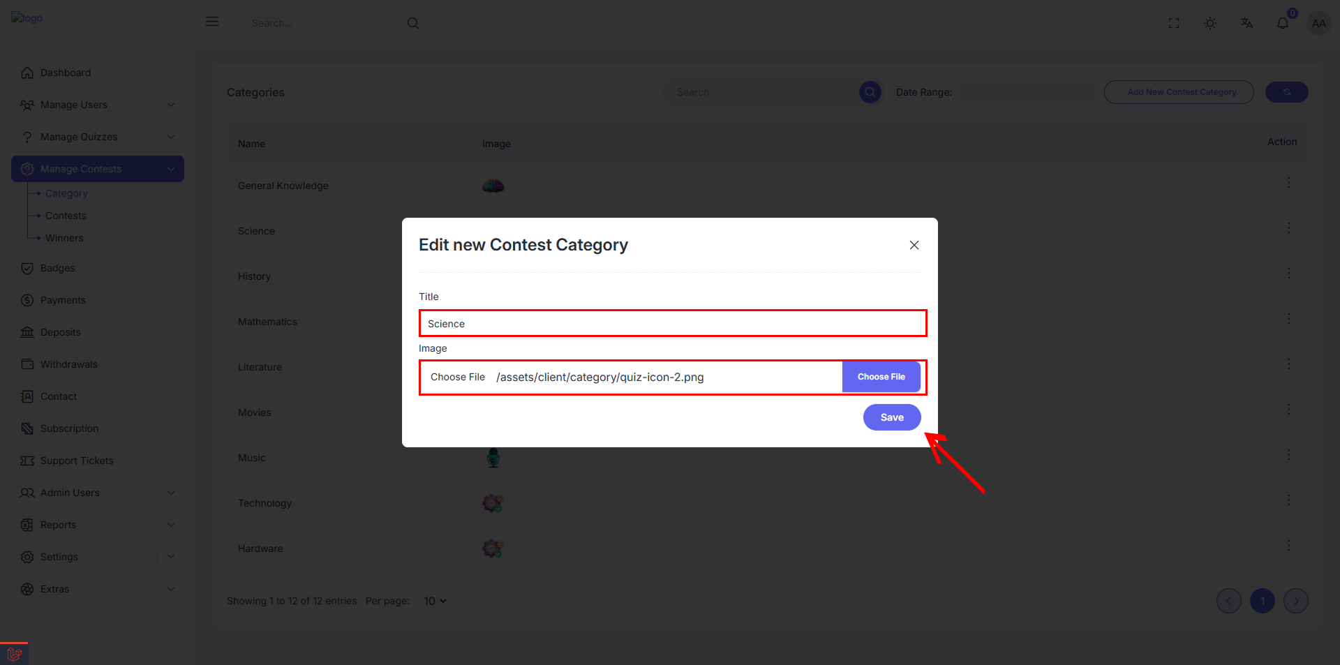 Edit Contests Category