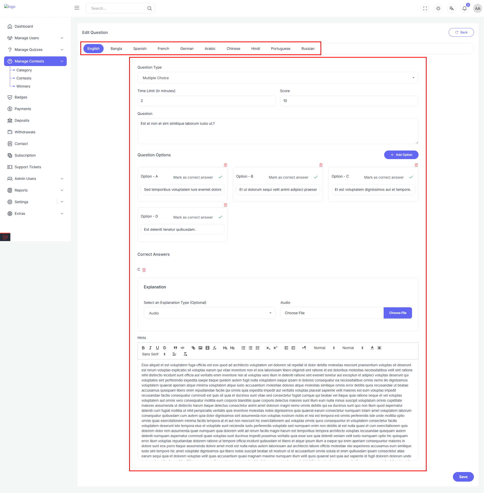 Question List Interaction
