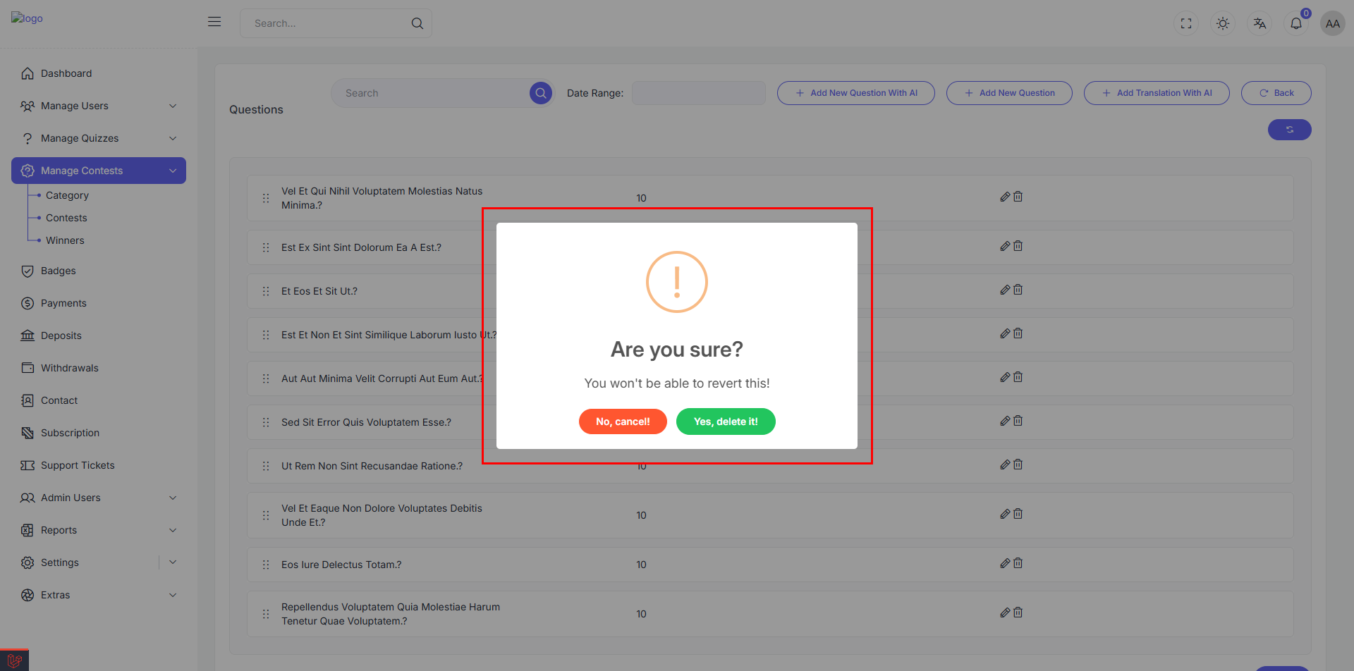 Question List Interaction