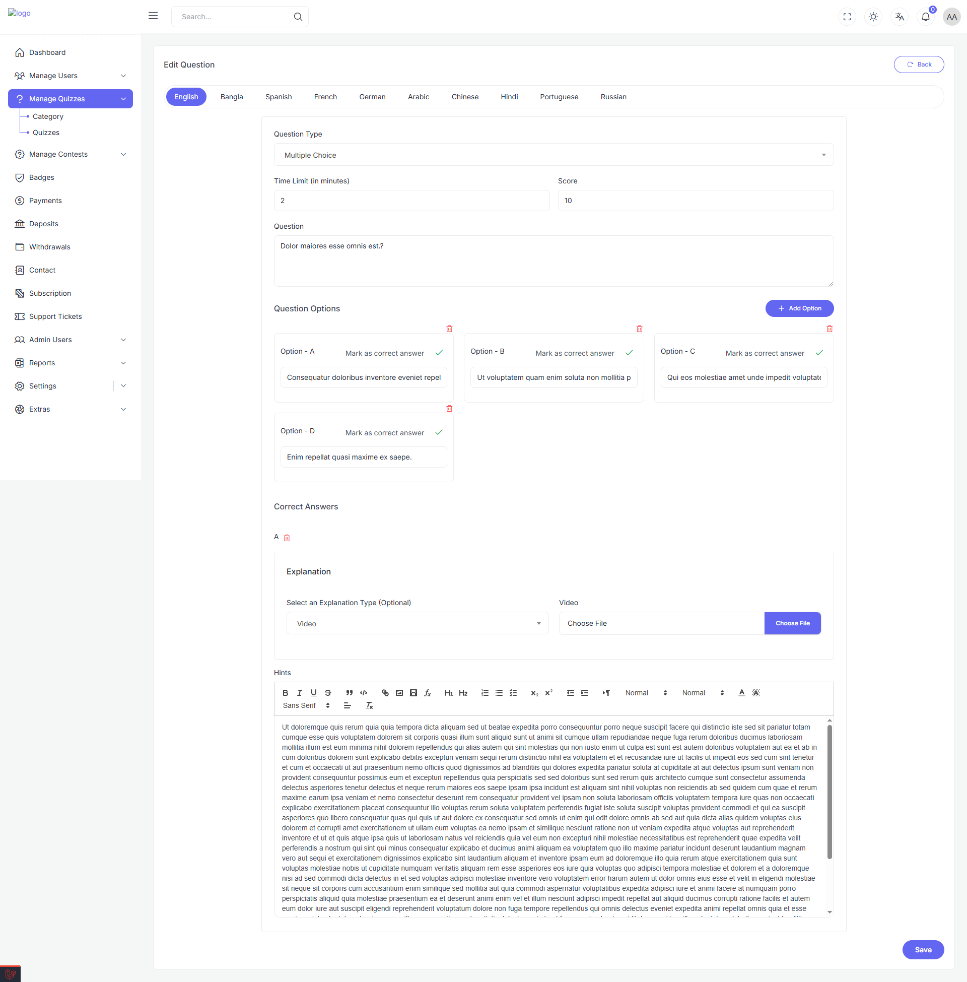 Question List Interaction